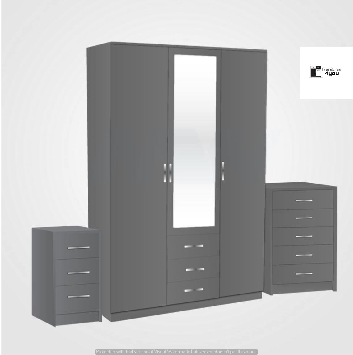 3 Door Set With 1 Mirror & 3 Drawers