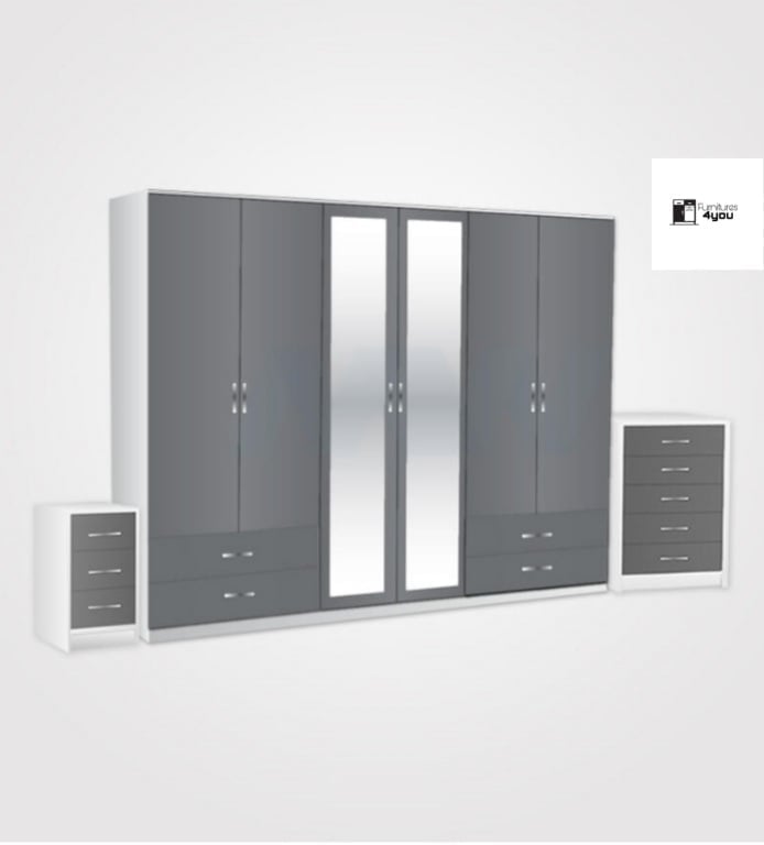 6 Door Set With 2 Mirrors & 4 Side Drawers