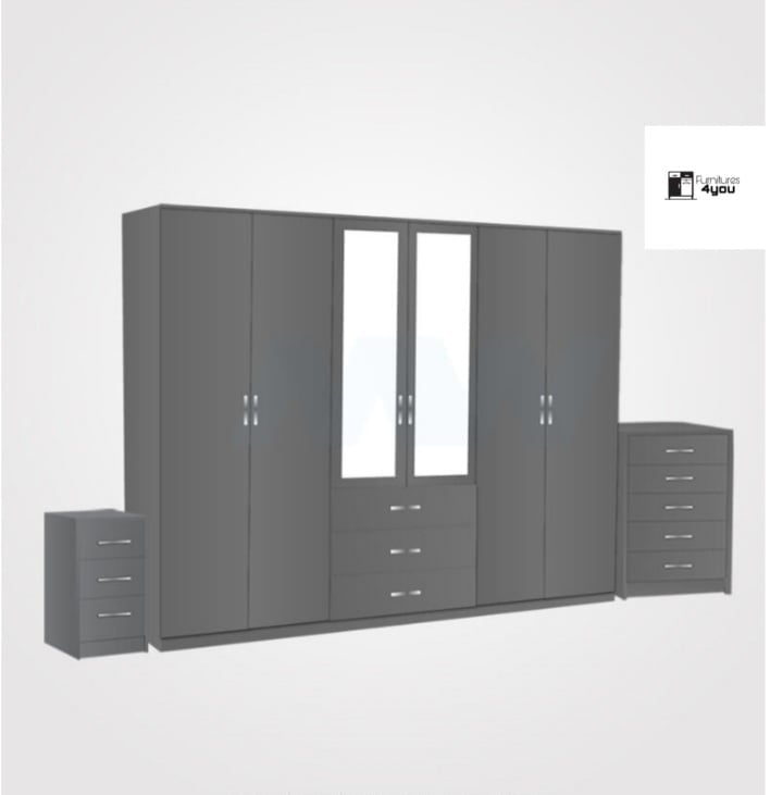 6 Door Set With 2 Mirrors & 3 Drawers