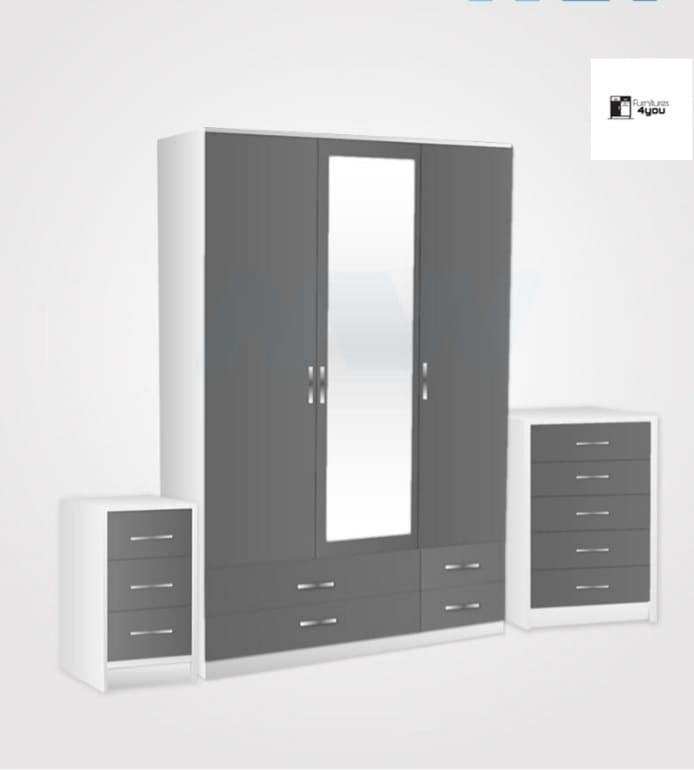3 Door Set With 1 Mirror & 4 Drawers