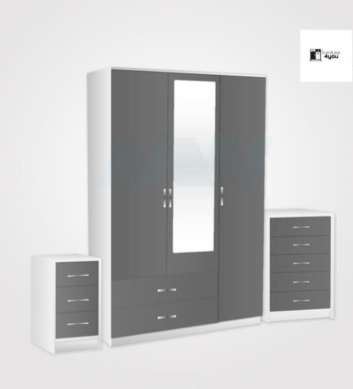 3 Door Set With 1 Mirror & 2 Side Drawers