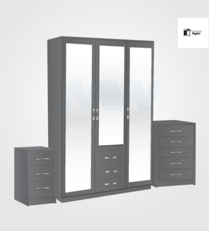 3 Door Set With 3 Mirrors & 3 Drawers