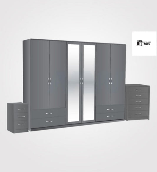 6 Door Set With 2 Mirrors & 4 Side Drawers