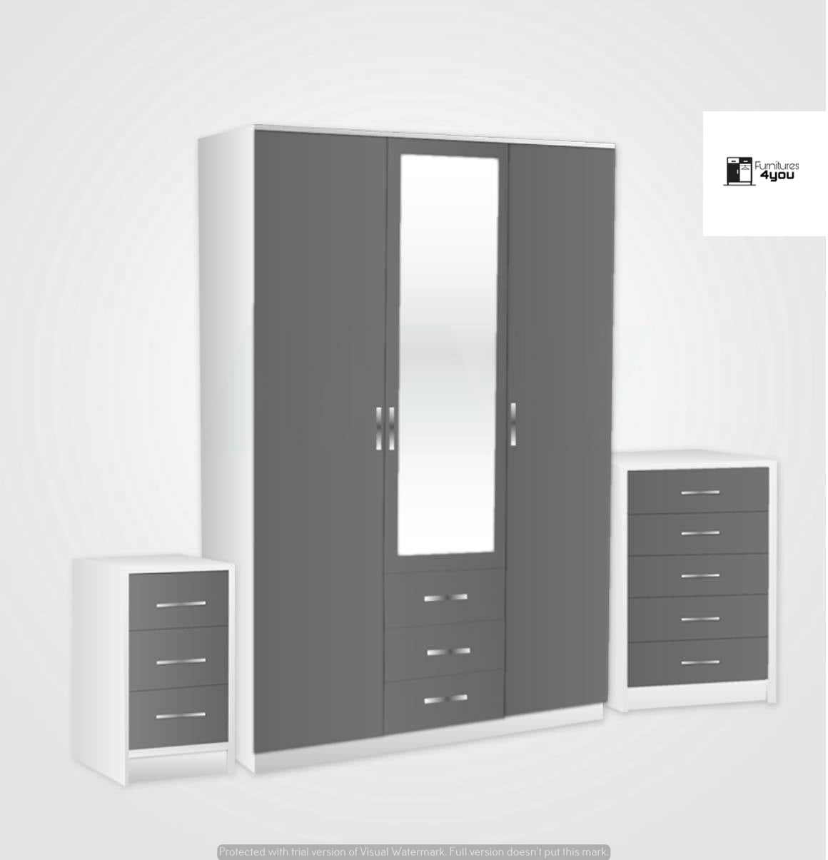 3 Door Set With 1 Mirror & 3 Drawers