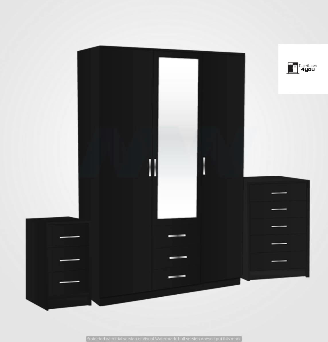 3 Door Set With 1 Mirror & 3 Drawers