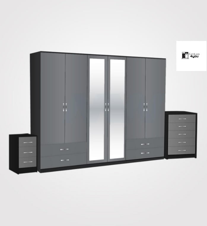 6 Door Set With 2 Mirrors & 4 Side Drawers