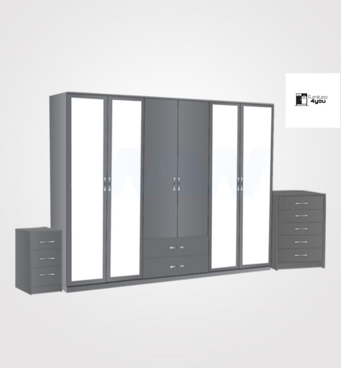 6 Door Set With 4 Mirrors & 2 Drawers
