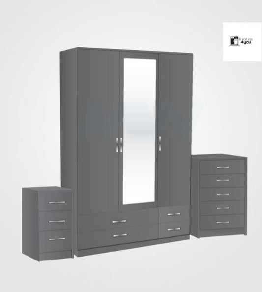 3 Door Set With 1 Mirror & 4 Drawers