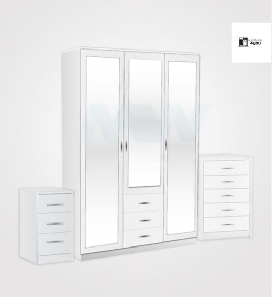 3 Door Set With 3 Mirrors & 3 Drawers