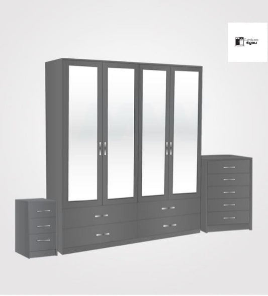 4 Door Set With 4 Mirrors & 4 Drawers