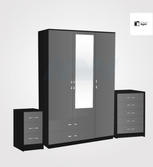 3 Door Set With 1 Mirror & 2 Side Drawers