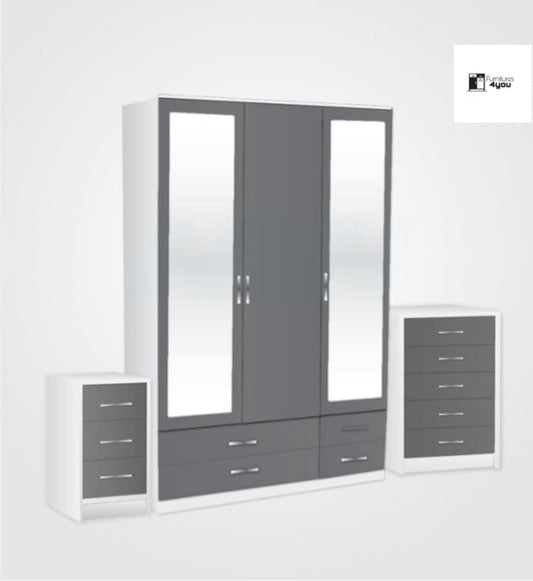 3 Door Set With 2 Mirrors & 4 Drawers