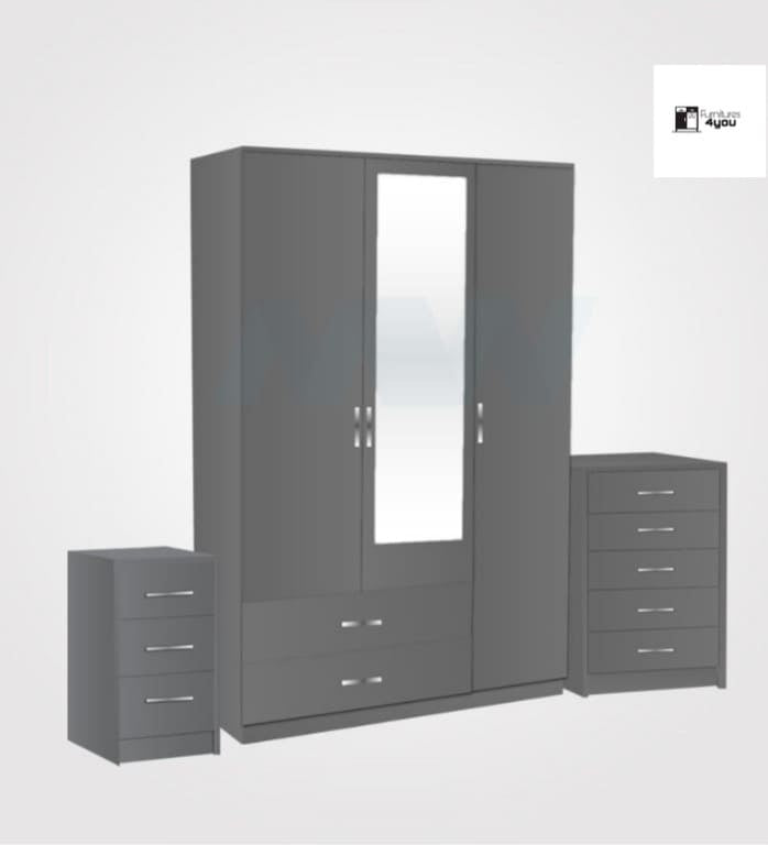 3 Door Set With 1 Mirror & 2 Side Drawers