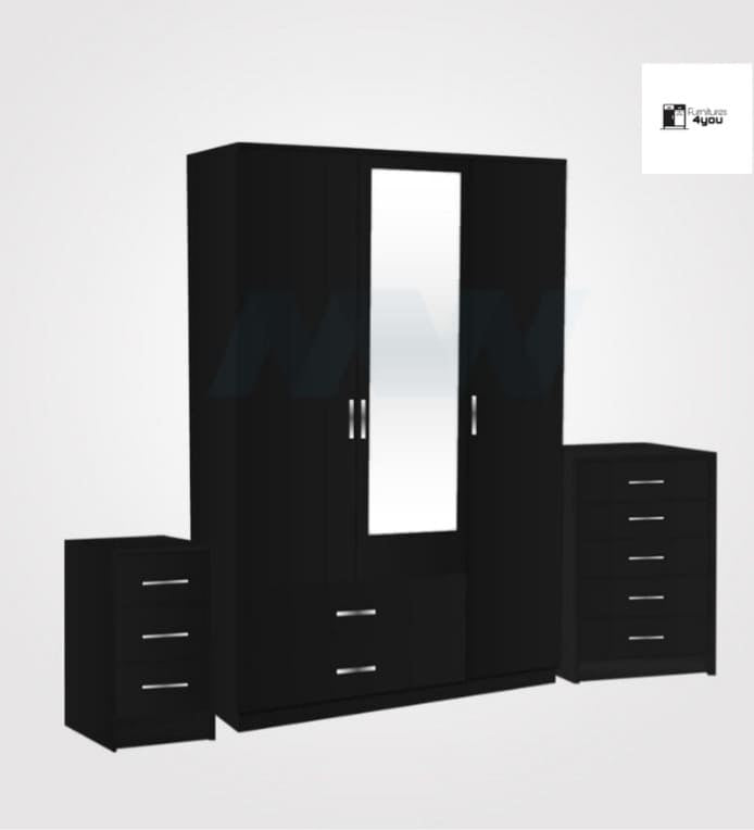 3 Door Set With 1 Mirror & 2 Side Drawers