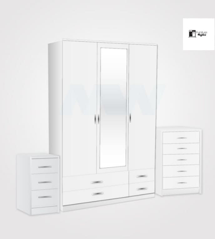 3 Door Set With 1 Mirror & 4 Drawers