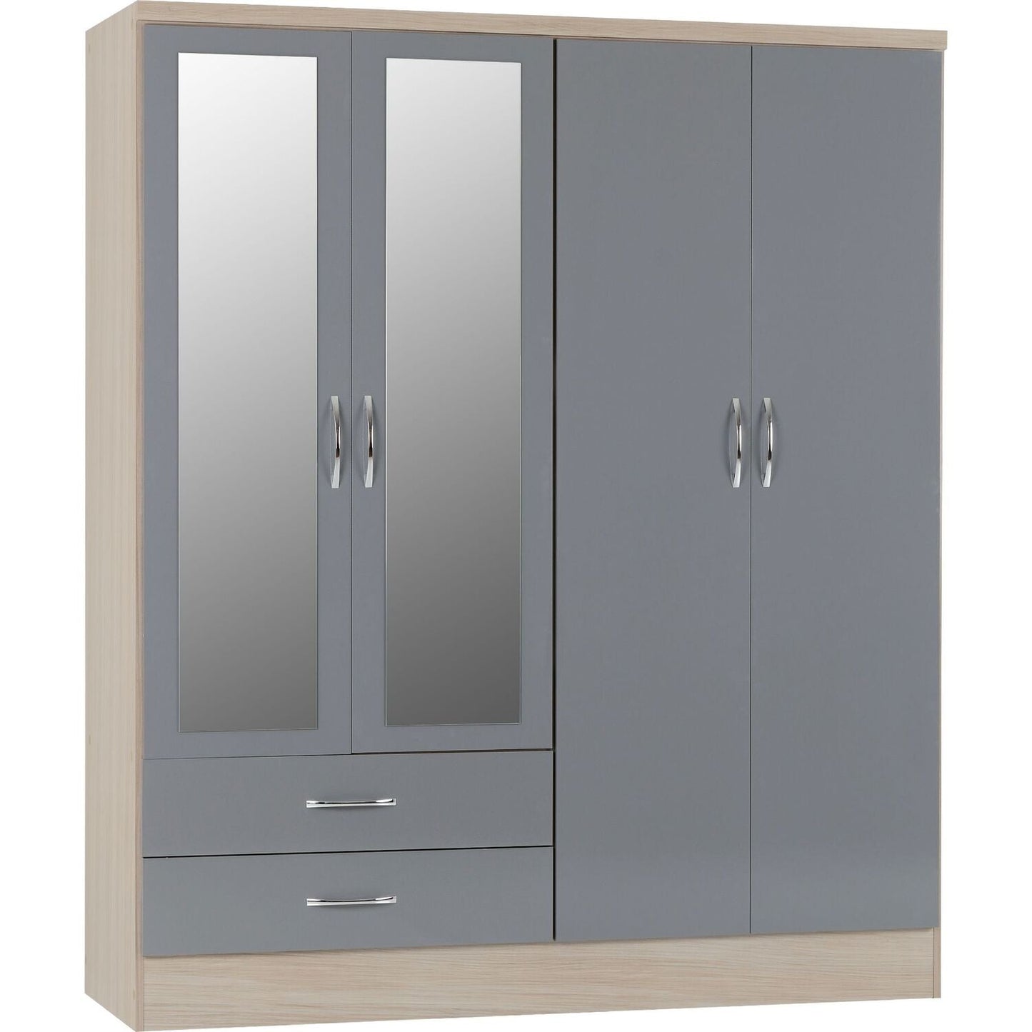 4 Door Wardrobe With 2 Mirrors & 2 Drawers